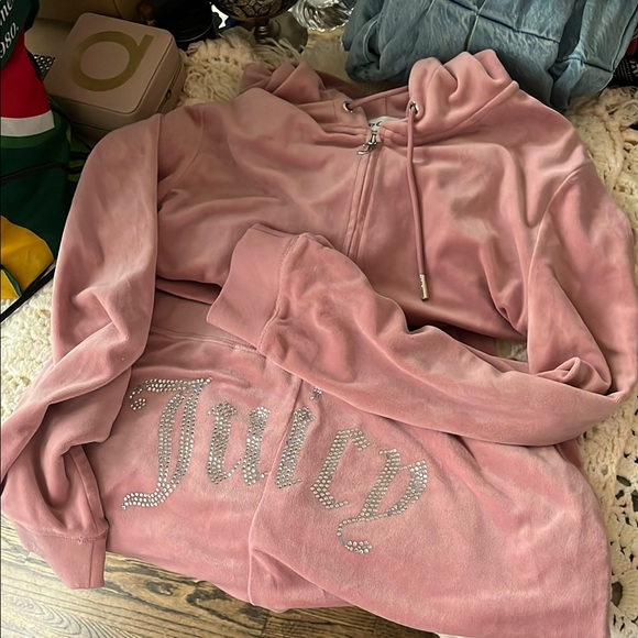 Juicy Couture Jackets & Blazers - Juicy Couture Pink Velour Hoodie and track pants set